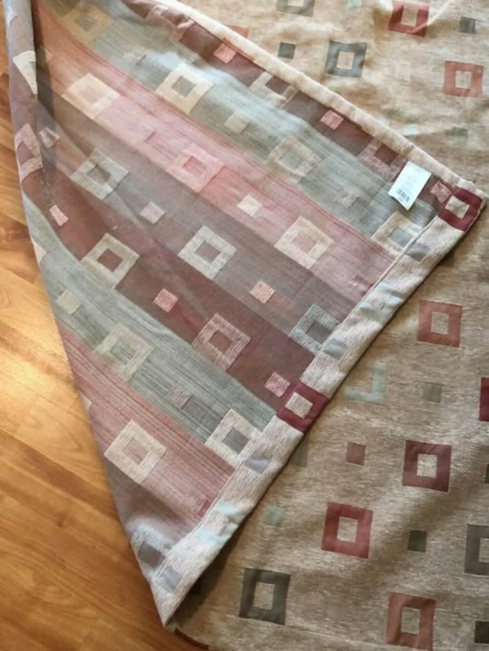 1 set full length Geometric Squares pattern semi heavy window curtains beige